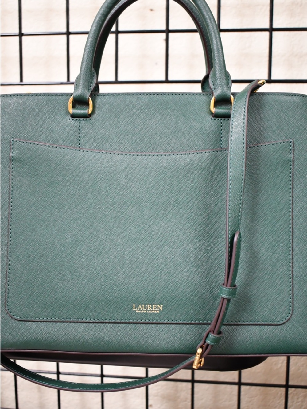 Ralph Lauren Dark Green Saffiano Leather Top Handle Tote - Picture 7 of 8